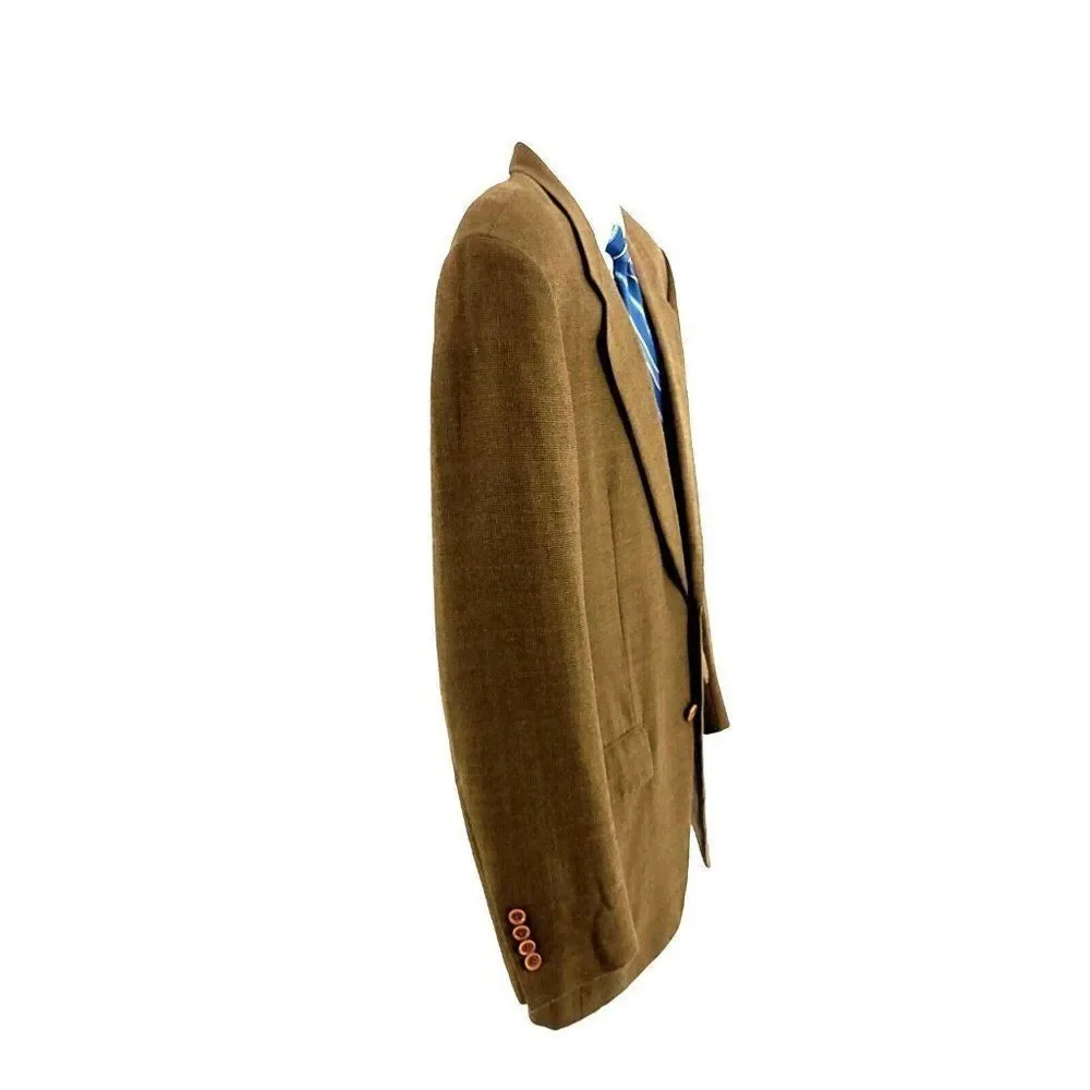 Samuelsohn Super 100s Tweed Wool Cashmere Check 2 Button Sport Coat 42L Brown Gr
